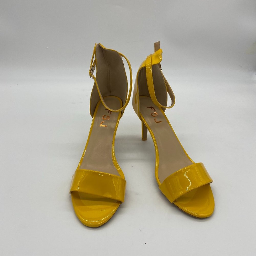 FSJ Yellow Sandals Ankle Strap Kitten Heels